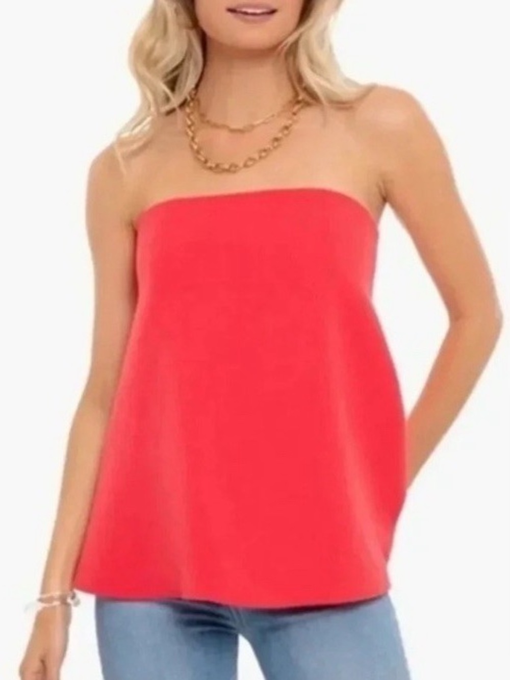 NWT Tuckernuck Strapless Crepe Marin Top Poppy Red XXXL Preppy Quiet Luxury